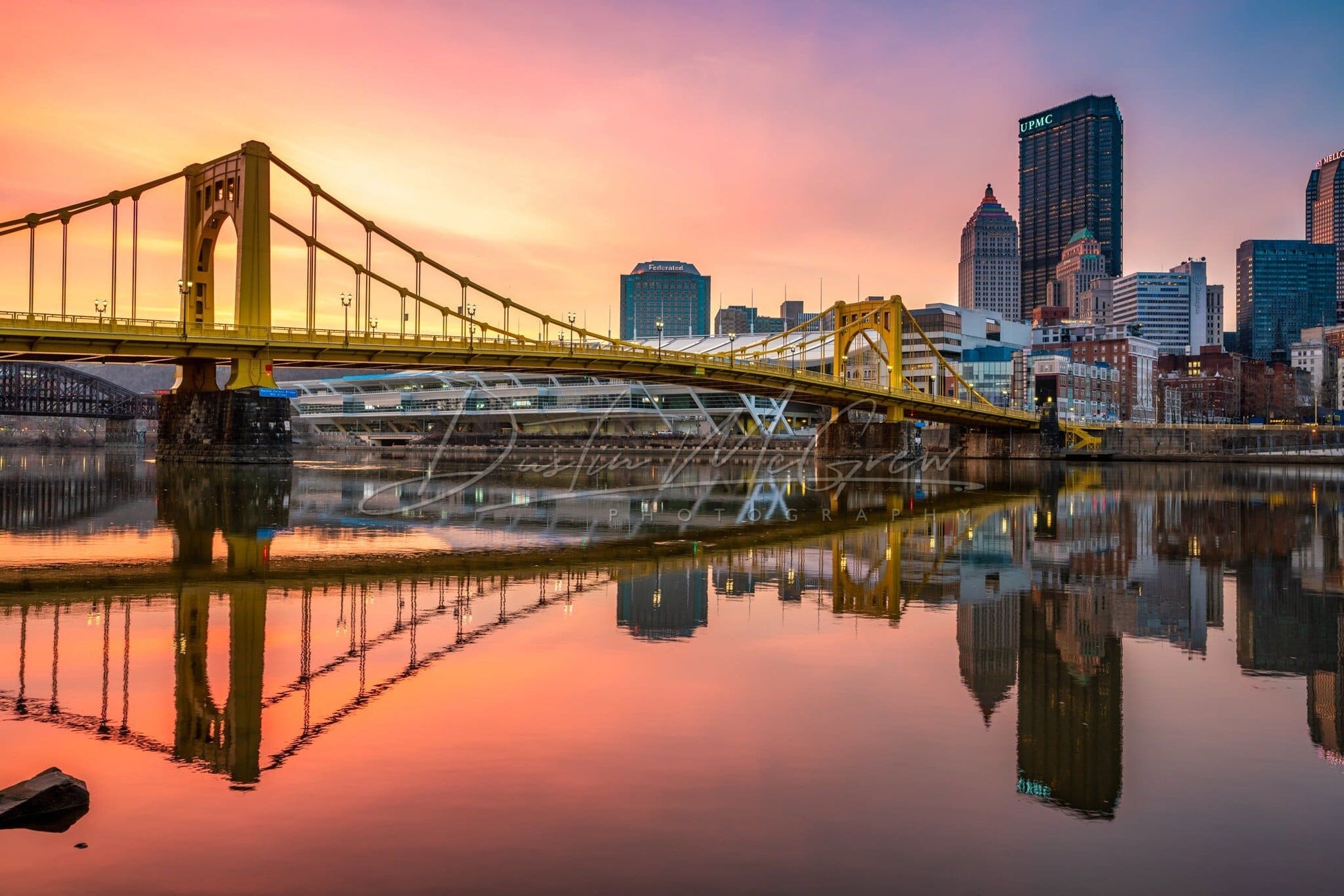 Pittsburgh Skyline Photo Print - Sunrise And Calm Rivers Metal Prints Canvas