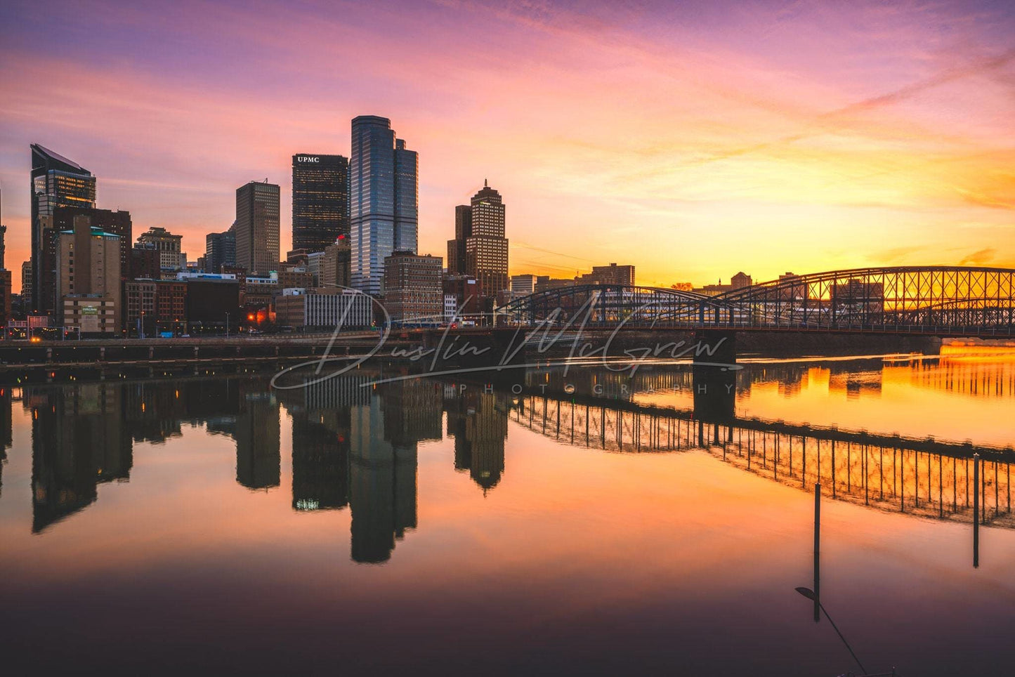 Pittsburgh Skyline Photo - Sunrise And The Mon Metal Prints Canvas
