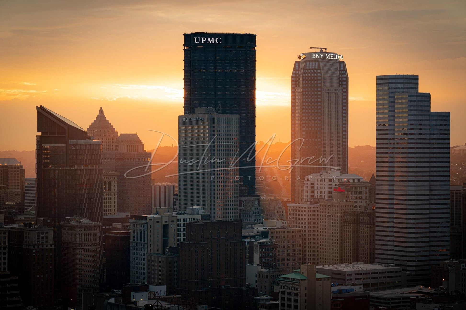 Pittsburgh Skyline Photo - Golden Metal Prints Canvas