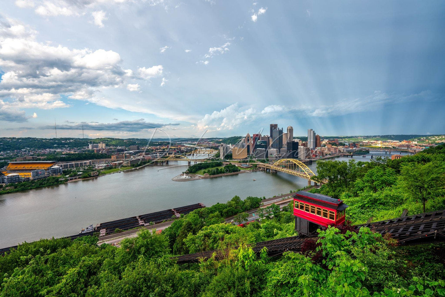 Pittsburgh Photo - Sunrays And The Incline Metal Prints Canvas