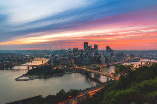 Pittsburgh Skyline Photo - Spring Sunrise Metal Prints Canvas