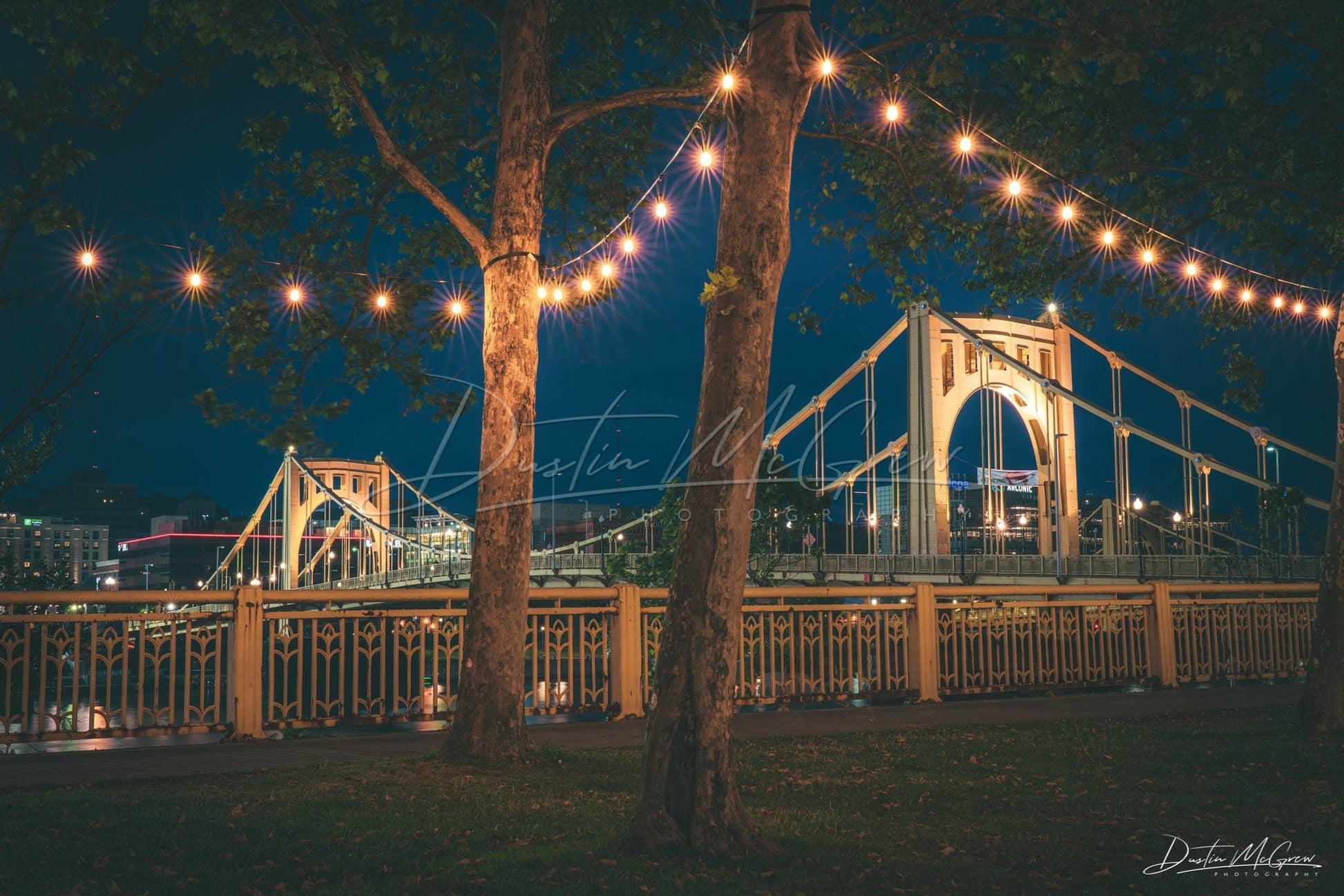 Roberto Clemente Bridge Framed With Festive Lights Photo