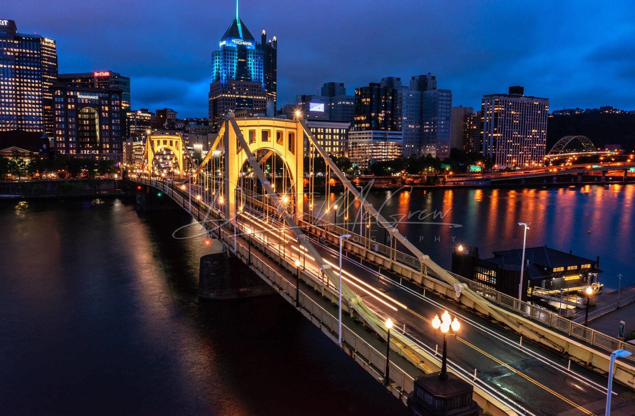 Pittsburgh Photo Print - Clemente Bridge And Skyline Metal Prints Canvas