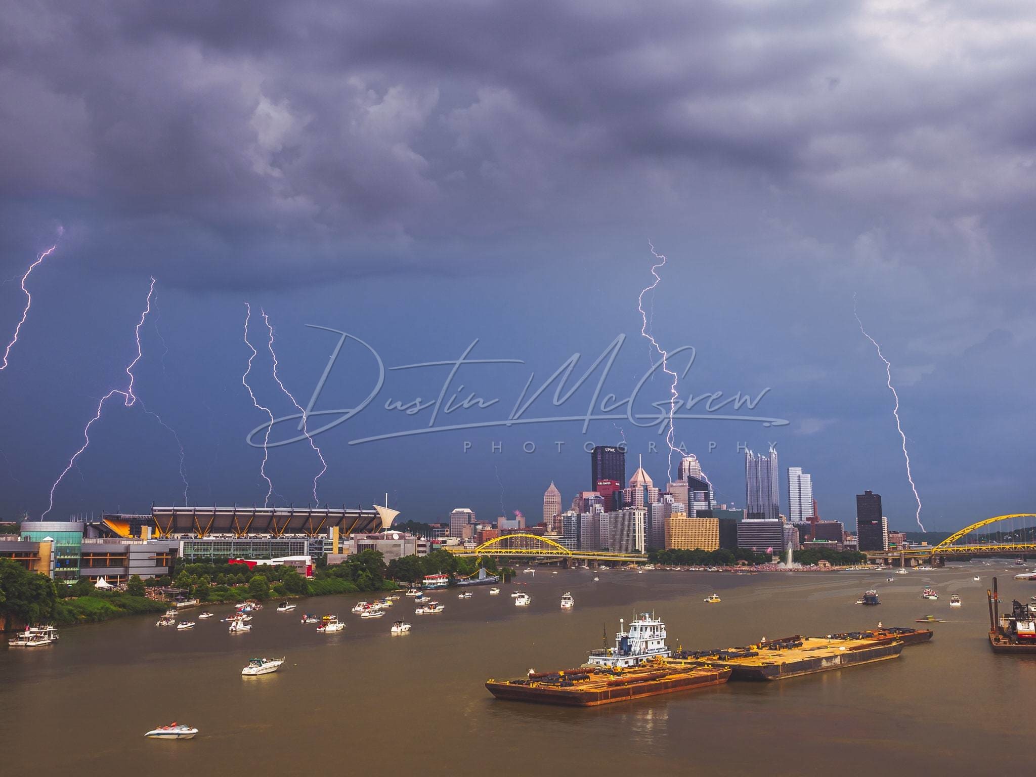 Pittsburgh Photo - Lighting Strikes All Over The City Metal Prints Wall Art