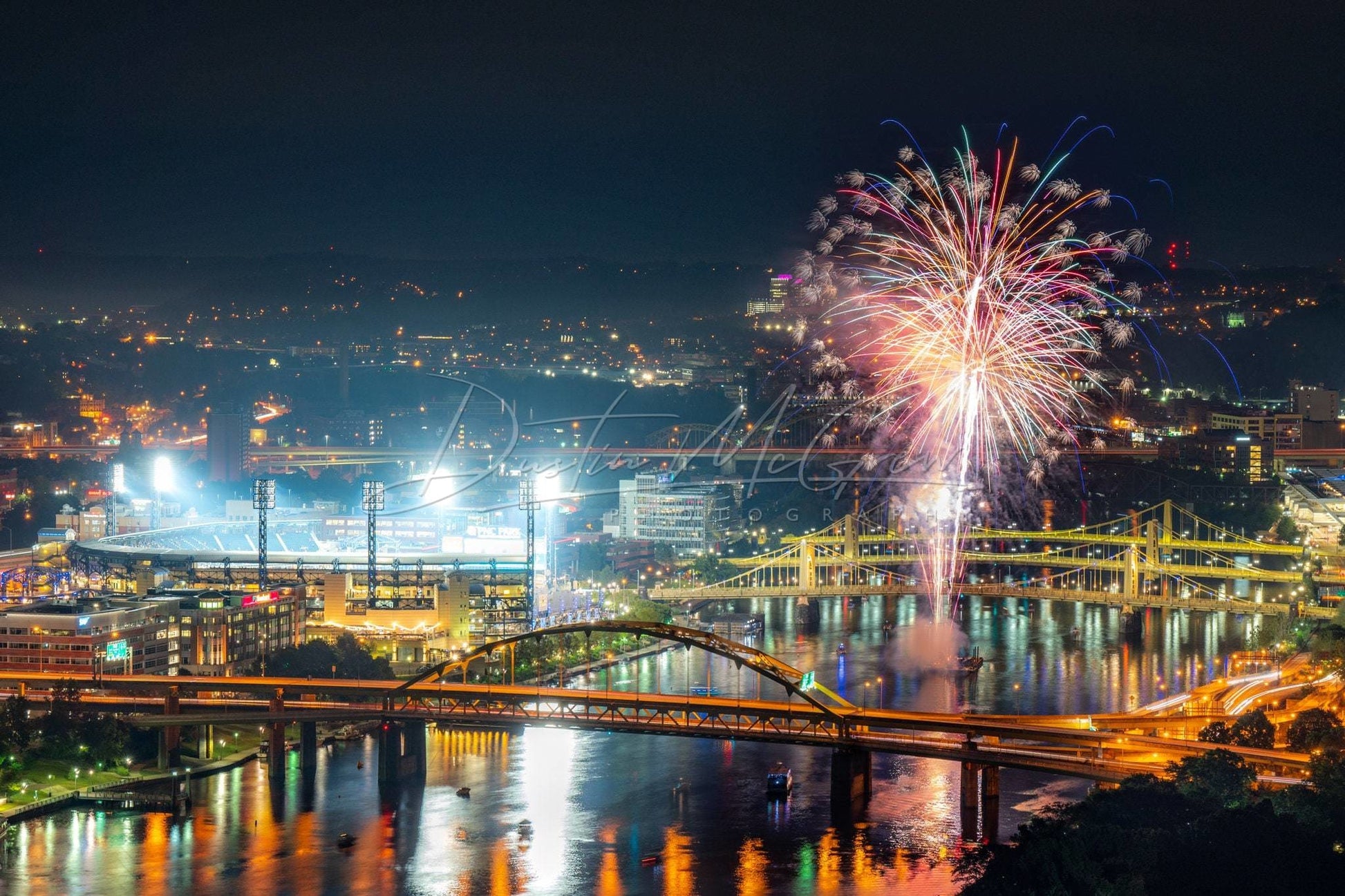 Pittsburgh Photo - Pnc Park And Fireworks On The Allegheny Art Metal Prints