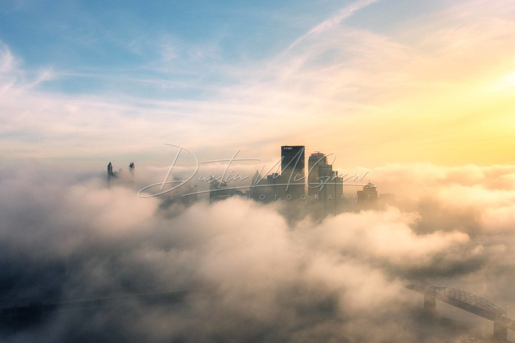 Pittsburgh Skyline Photo Print - Downtown In The Fog Art Metal Prints