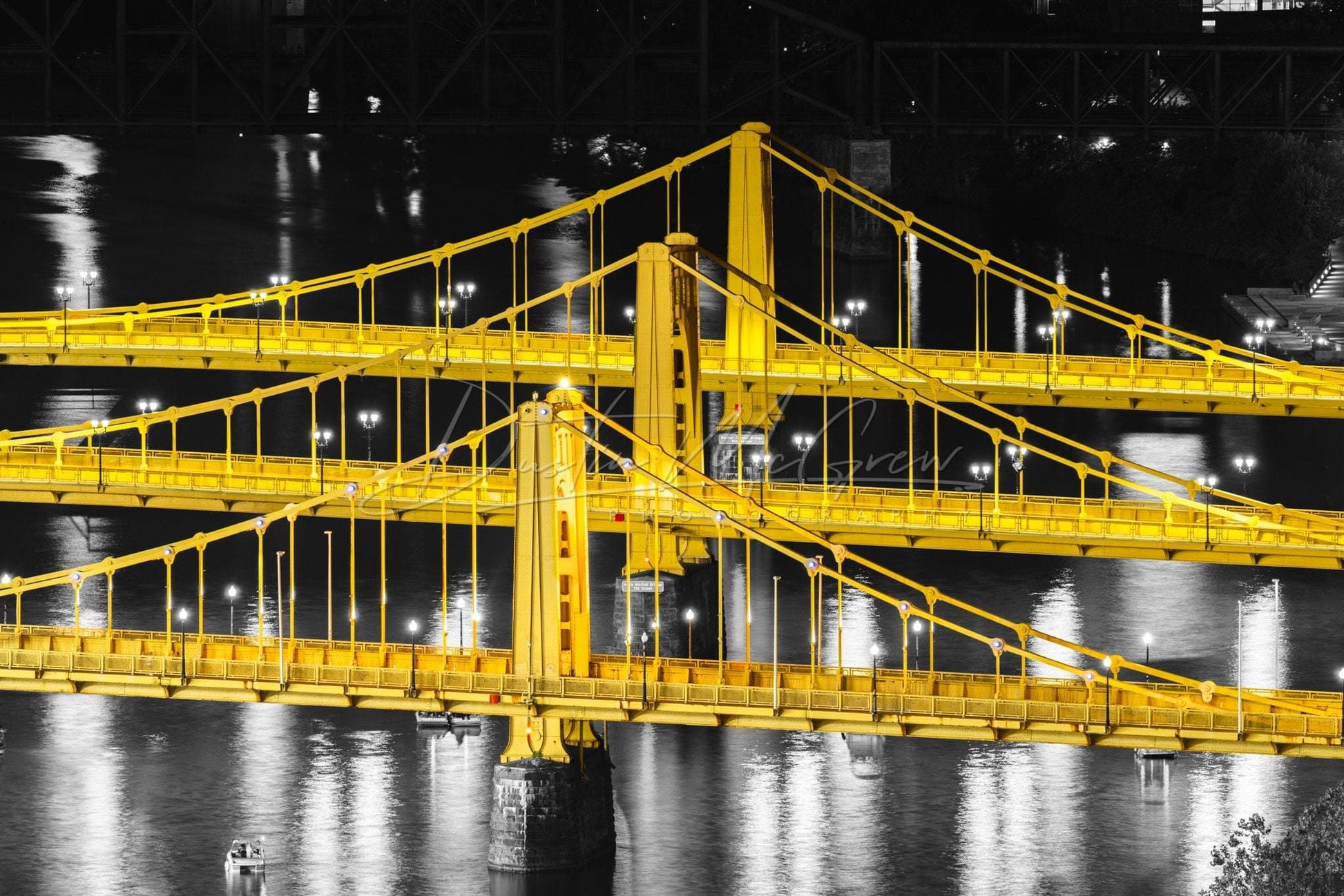 Pittsburgh Black And Gold Bridges Photo - Clemente Bridge Carson Warhol Print
