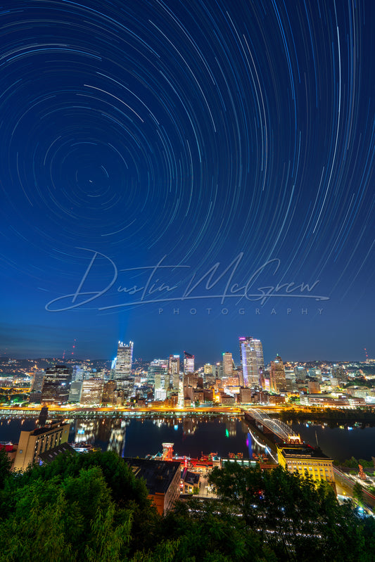 Star Trails Over the Pittsburgh Skyline