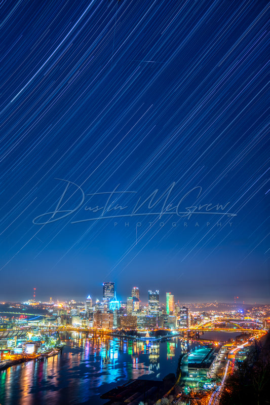 Photo of Star Trails and Meteors Over Pittsburgh